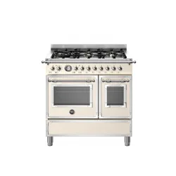 Cucina Libera Installazione 90 cm Bertazzoni Piano a Gas 6 Fuochi Doppio Forno Elettrico Serie Heritage Avorio HER96L2EAVT